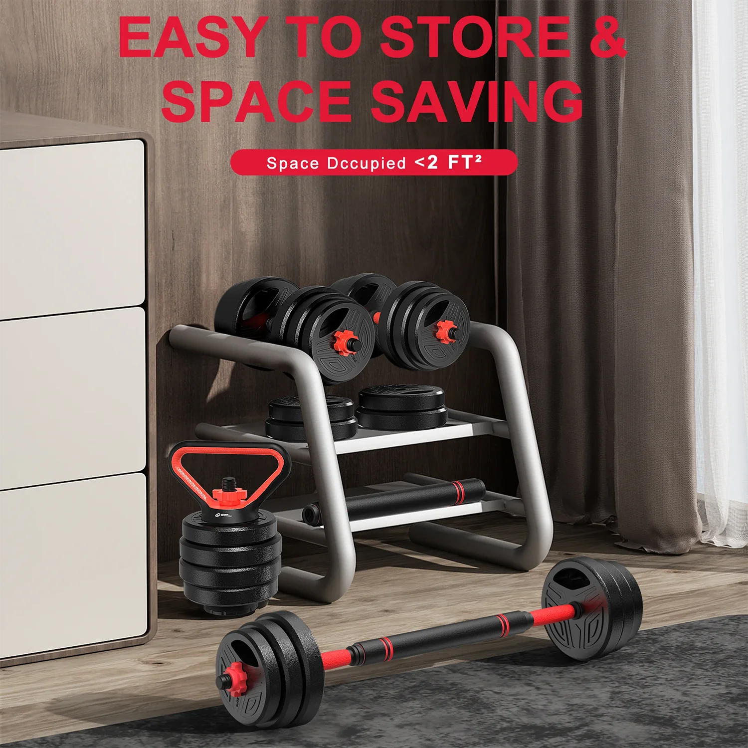 3-in-1 Adjustable Dumbbells Set 20kg – Home Gym Weights