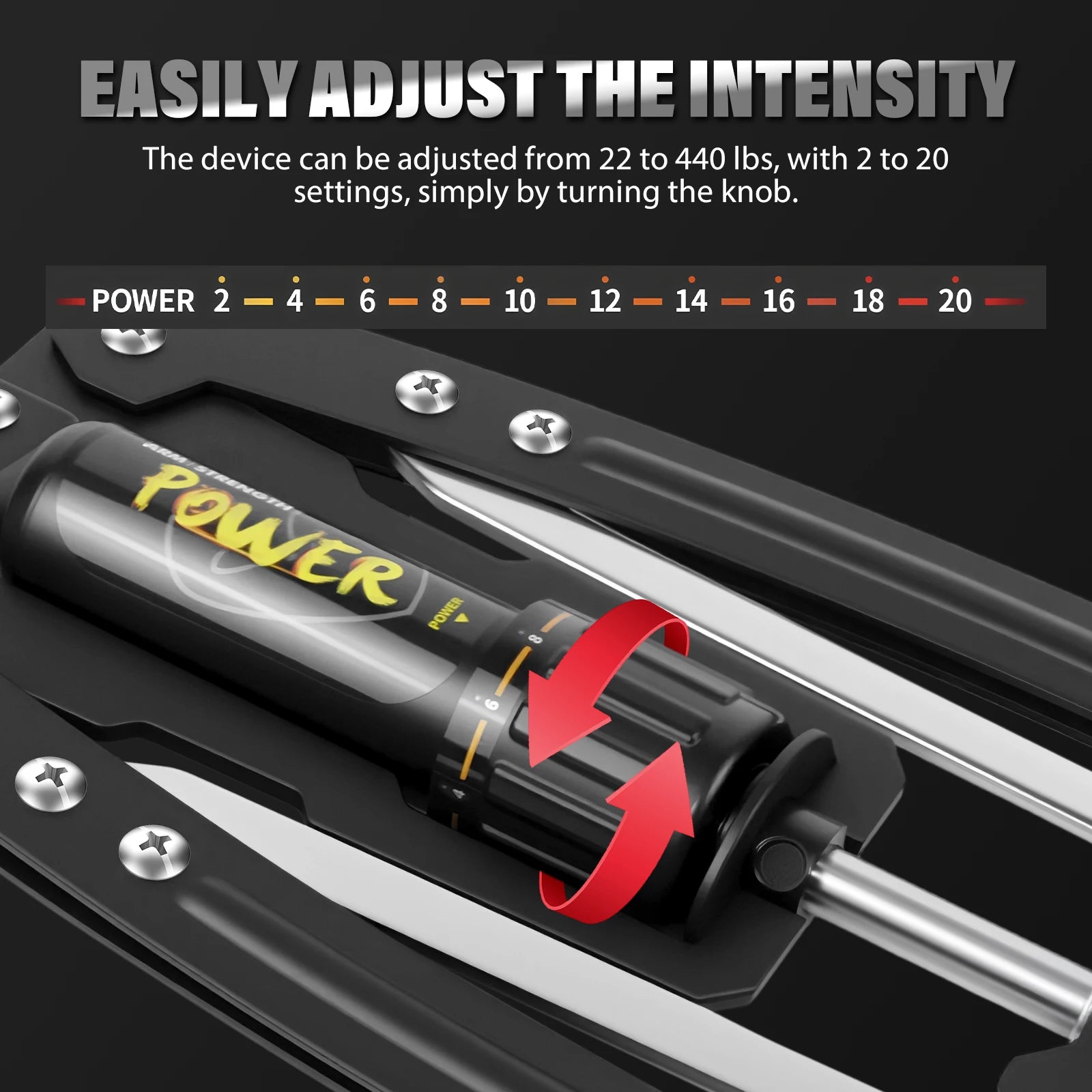 Adjustable Hydraulic Arm Strength Trainer 2-20 Level One-Press Resistance Biceps Forearm Ab Muscle Chest Expander w/Tail Lock