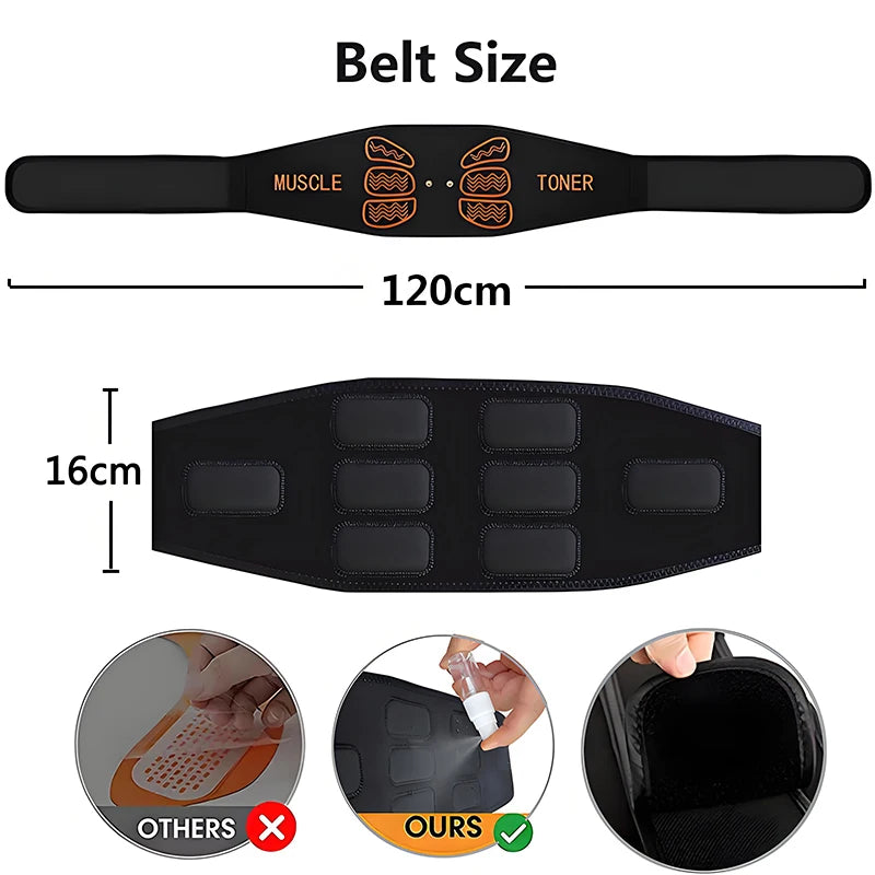 Abdominal Muscle Toner EMS Muscle Stimulator Electric Toning Belt Waist Trainer USB Recharge Body Weight Loss Fitness Massager