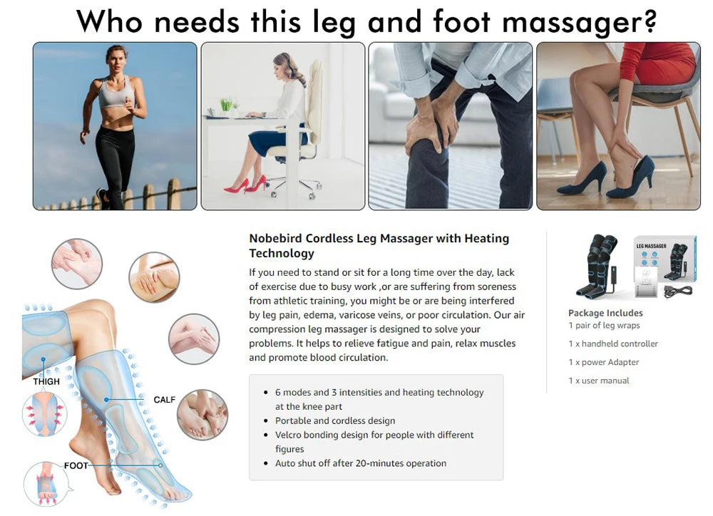 Electric Leg Muscle Relaxer 6 modes Air Compression Recovery Boot lymph Release Relieve Foot Fatigue Heating Leg Massager