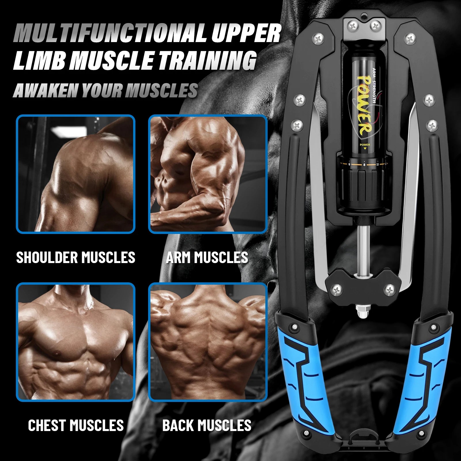 Adjustable Hydraulic Arm Strength Trainer 2-20 Level One-Press Resistance Biceps Forearm Ab Muscle Chest Expander w/Tail Lock