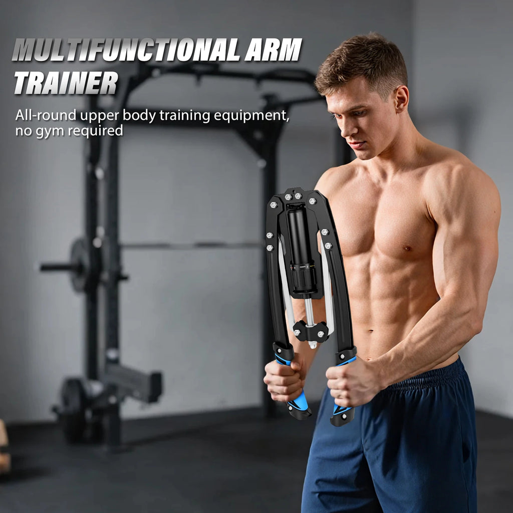 Adjustable Hydraulic Arm Strength Trainer 2-20 Level One-Press Resistance Biceps Forearm Ab Muscle Chest Expander w/Tail Lock